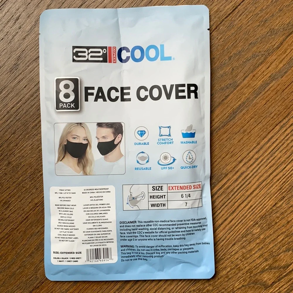 32 Degree 8 Pack Adult Face Mask Set - Extended Sz
